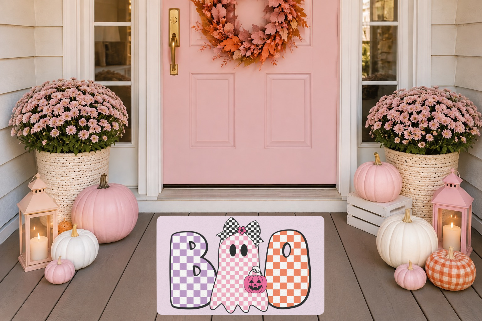 Checkered Boo Ghost Doormat