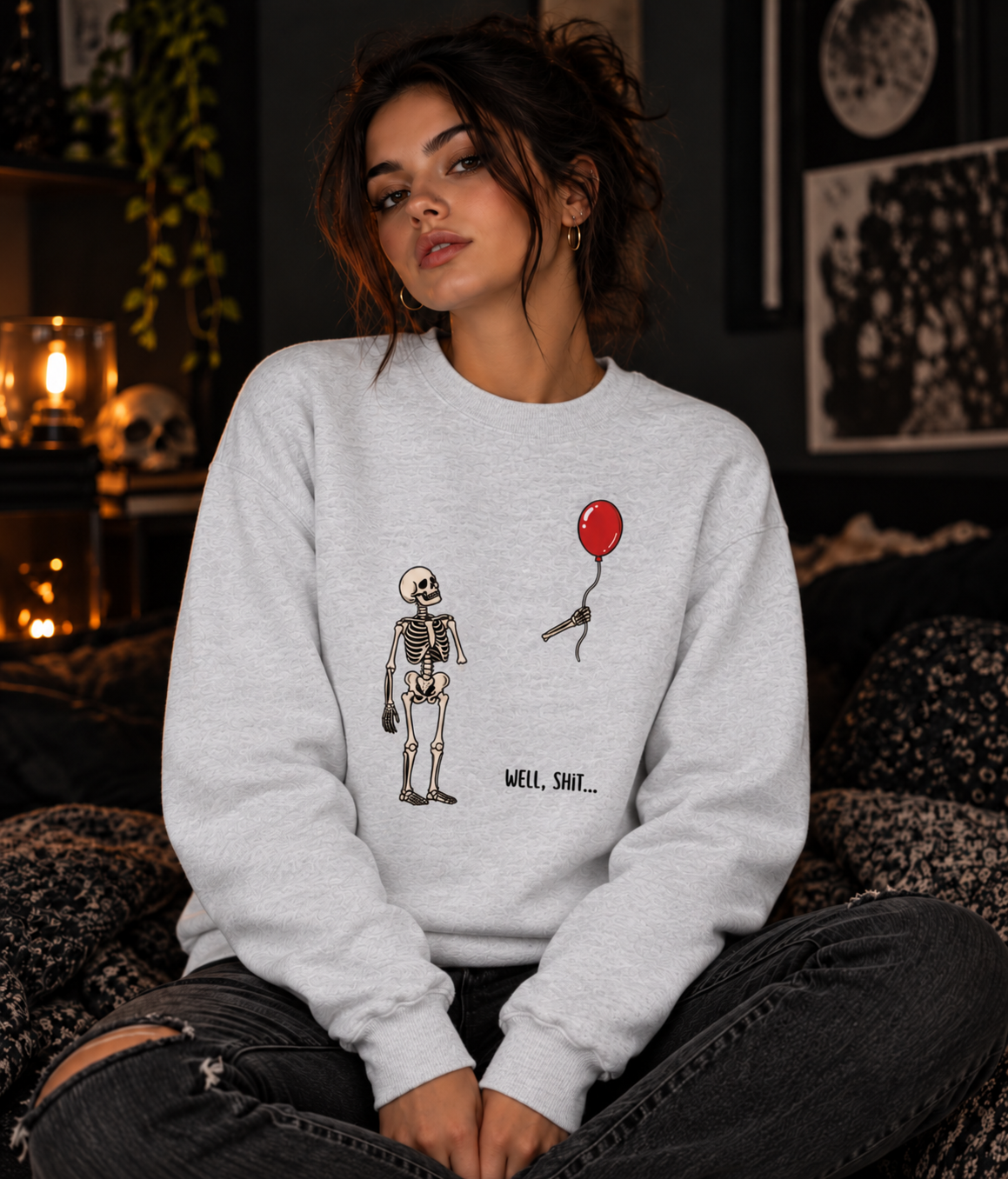 Well, Shit... Skeleton Balloon Crewneck Sweatshirt