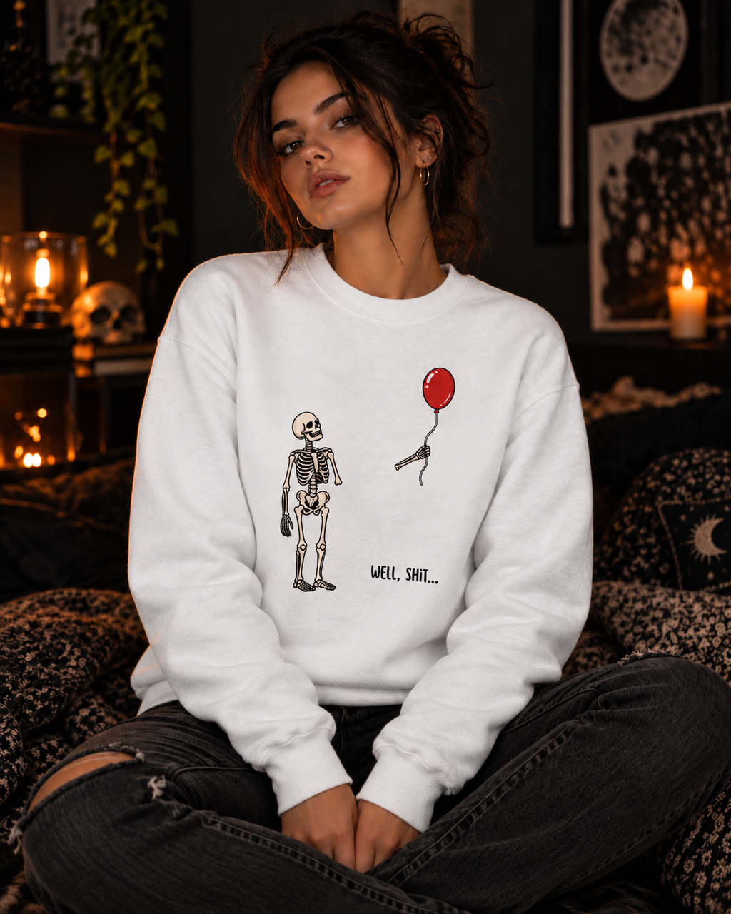 Well, Shit... Skeleton Balloon Crewneck Sweatshirt