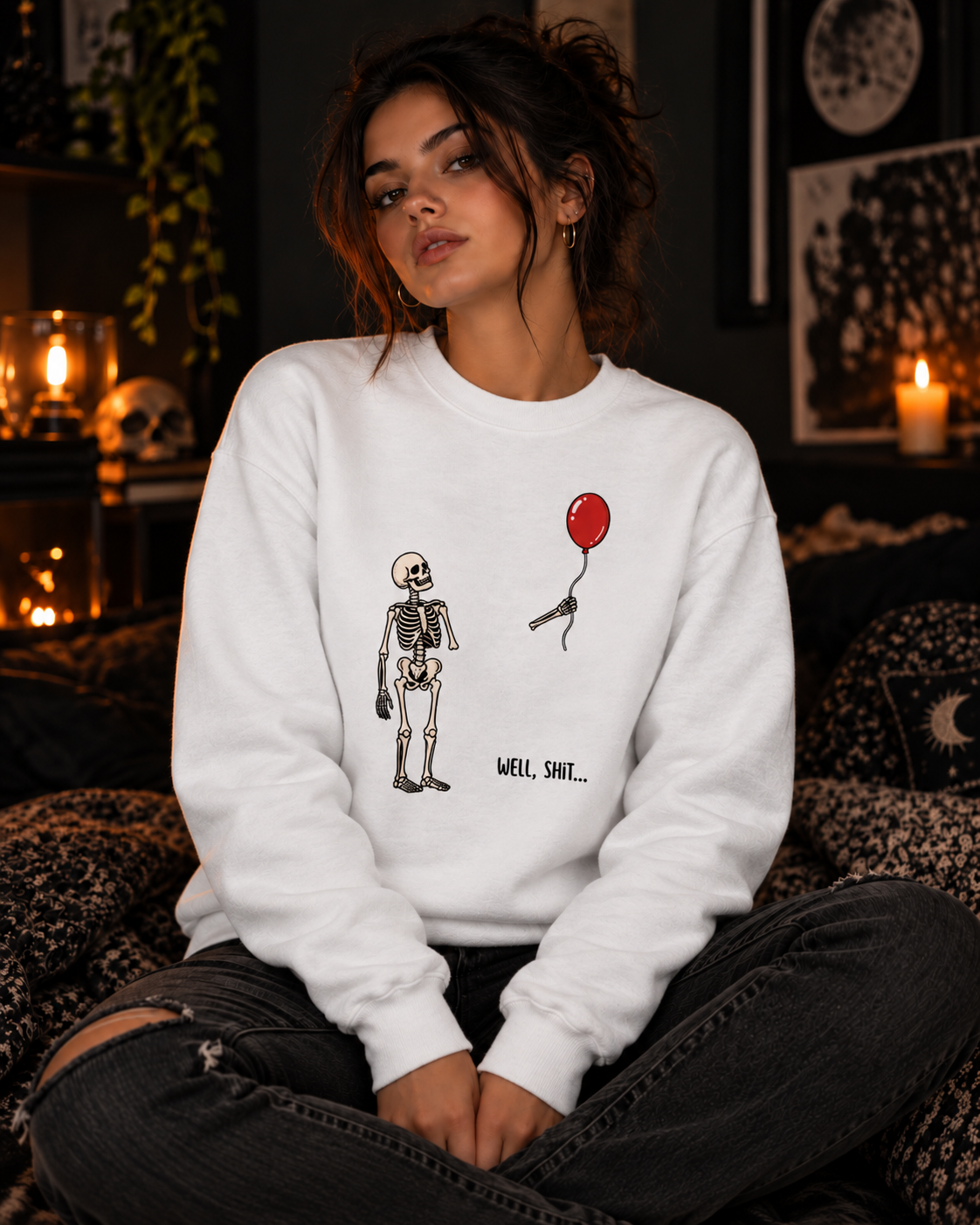 Well, Shit... Skeleton Balloon Crewneck Sweatshirt